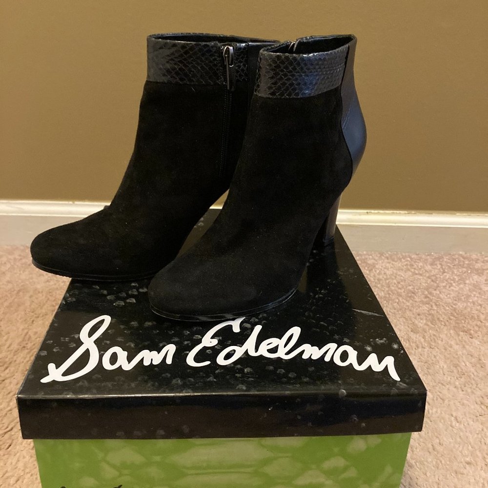 Cute black suede and mixed leather booties